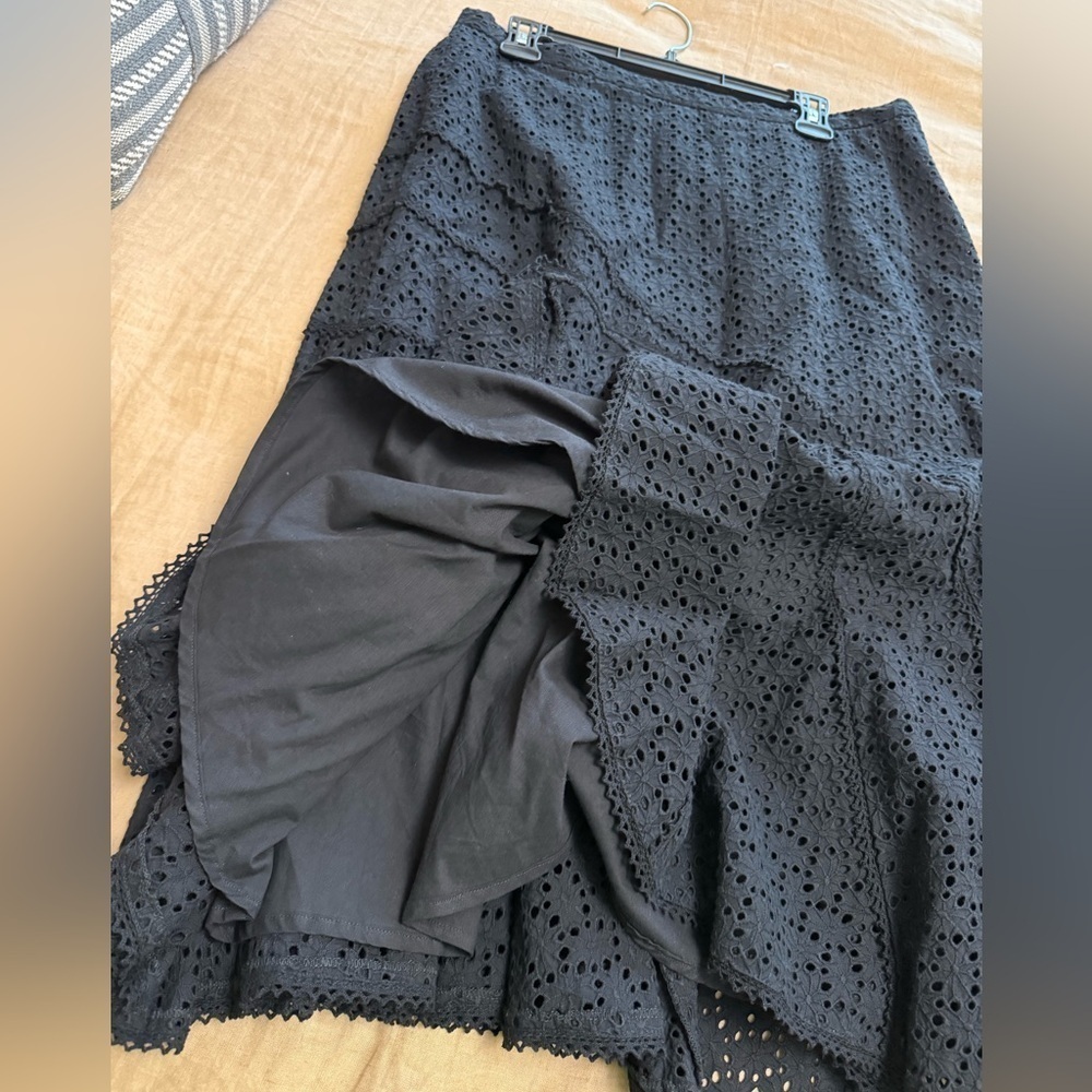 Coldwater Creek Black Eyelet lace ruffle midi Skirt - Picture 4 of 12
